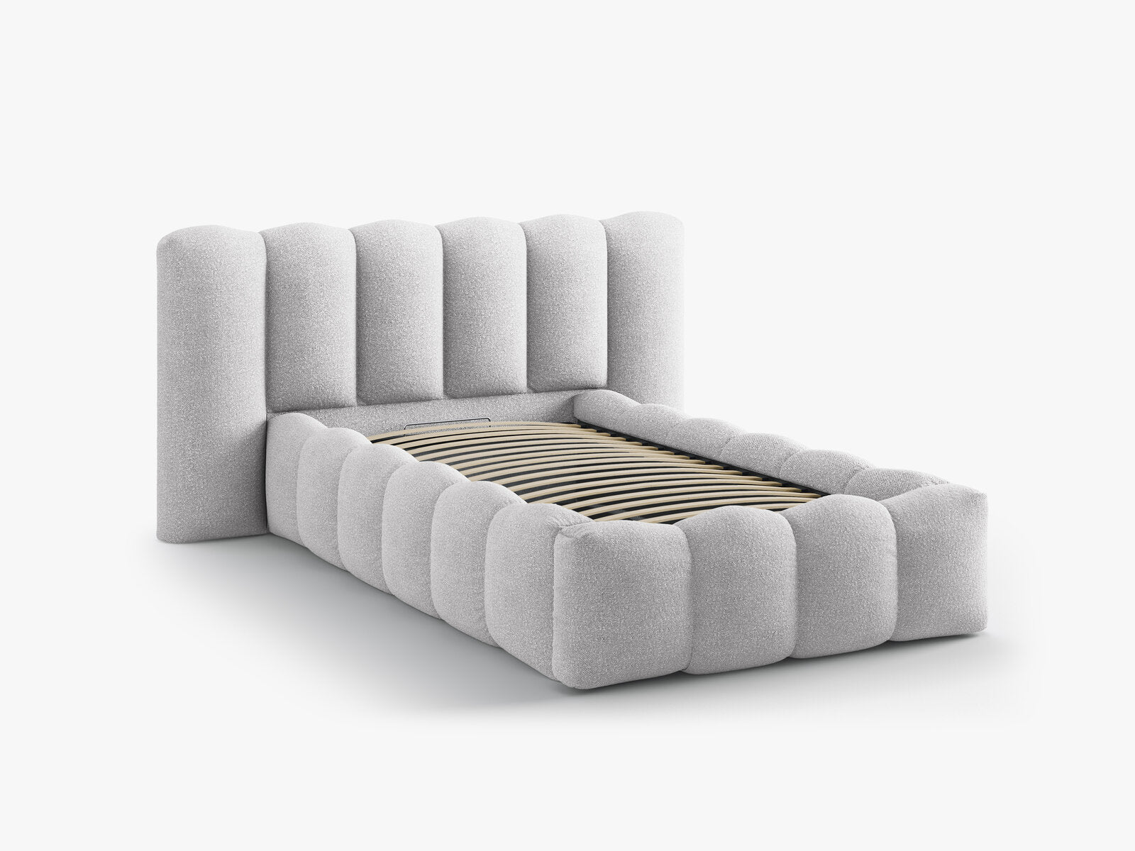 Micadoni Stauraumbett mit Kopfteil Lupine Boucle Baloo Hellgrau