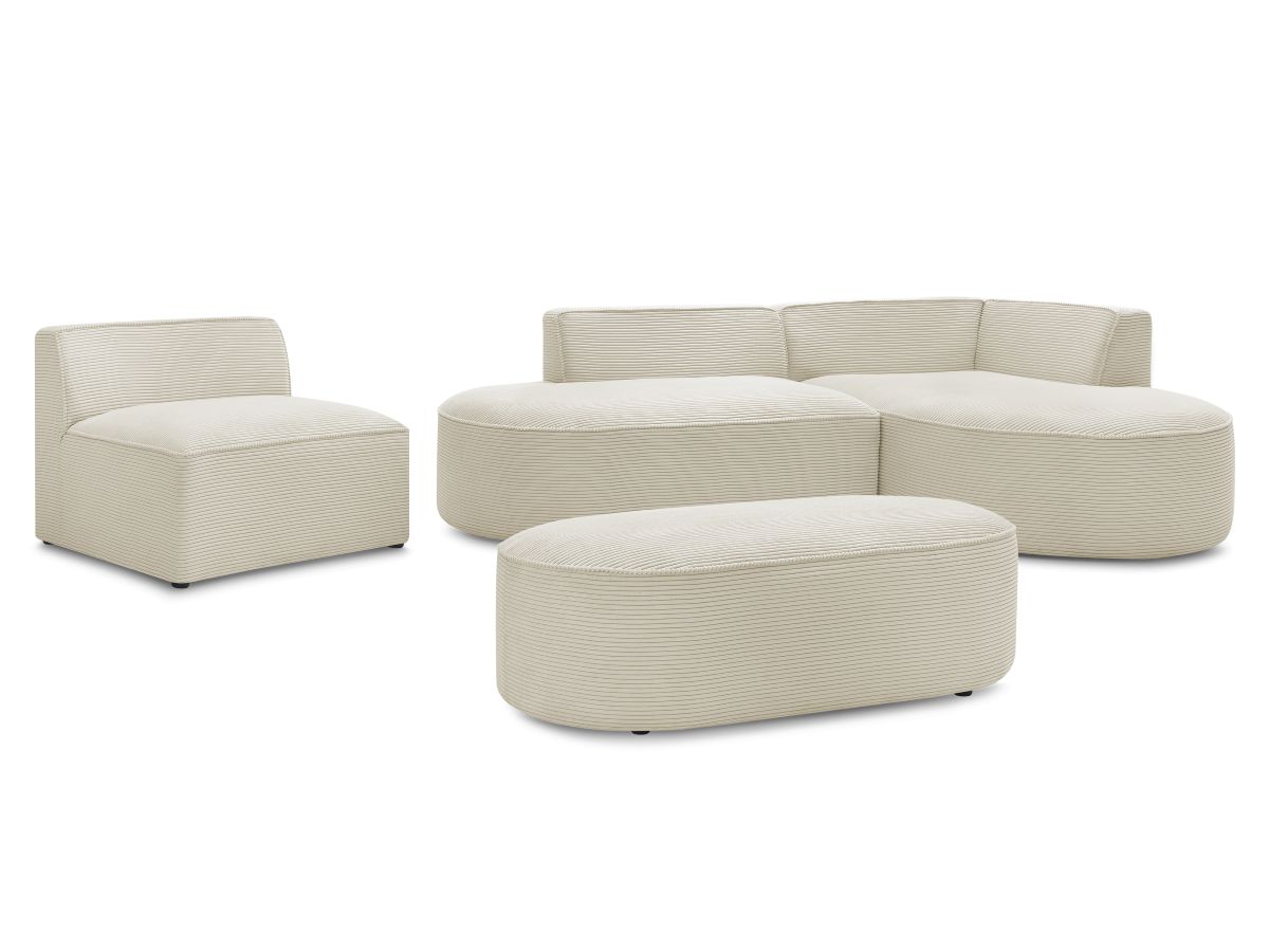 Bobochic Rousseau Ecksofa mit Sofamodul und Pouf Cordsamt Beige Ecke rechts