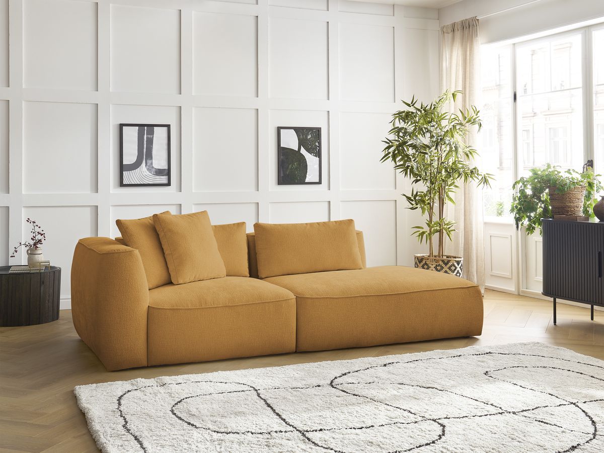 Bobochic Leopold Sofa 3-Sitzer Strukturstoff Gelb Armlehne links