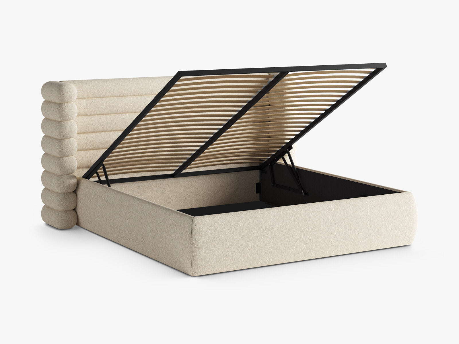 Micadoni Stauraumbett mit Kopfteil Mount Strukturierter Stoff Puente Hellbeige Melange 180x200