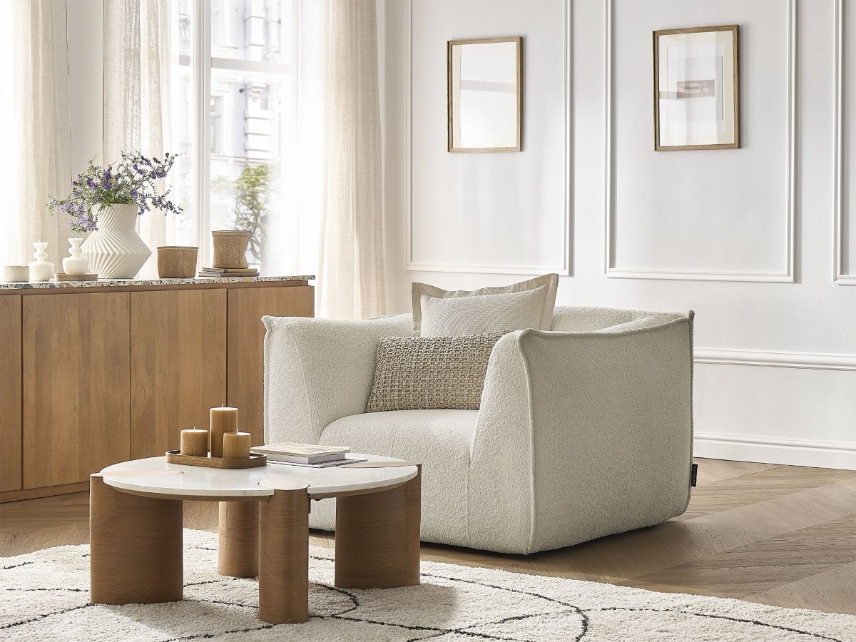 Bobochic Giorgia Sessel Bouclé-Stoff Beige