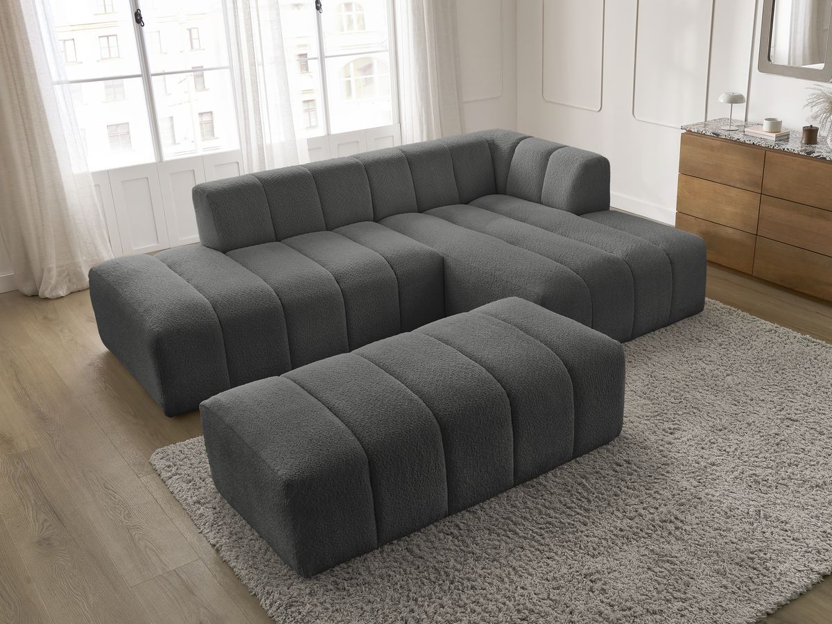 Bobochic Annecy Ecksofa mit Pouf Bouclé-Stoff Dunkelgrau Ecke rechts