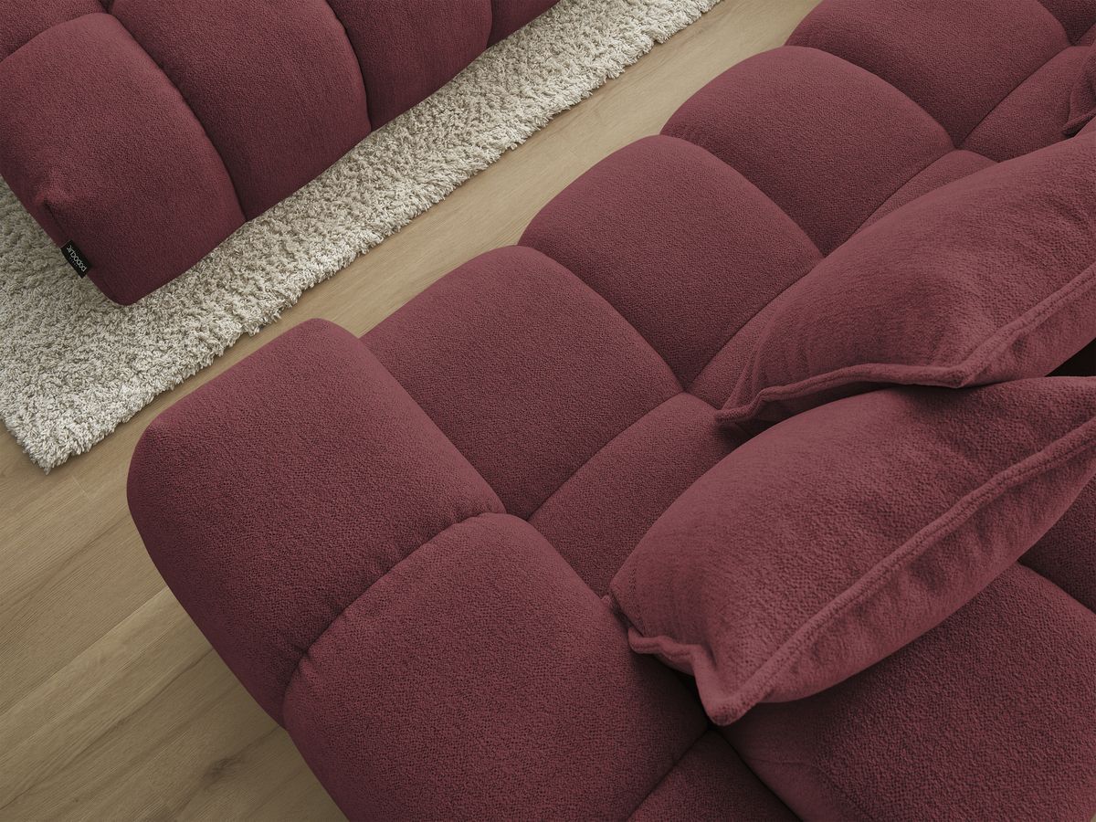 Bobochic Everest Ecksofa mit Schlaffunktion und Pouf, 10 Kissen Melange-Stoff Rot Ecke links