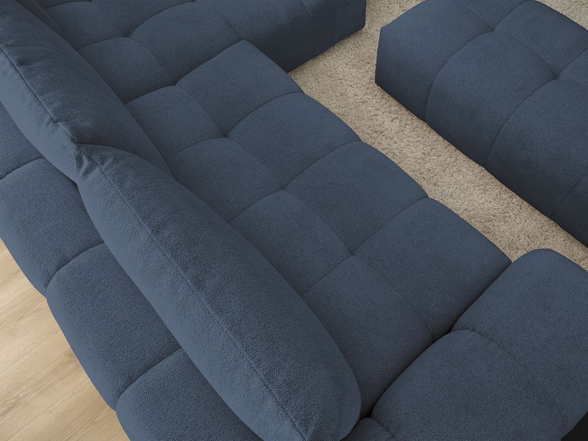 Bobochic Everest Ecksofa mit Schlaffunktion und Bettkasten und Pouf 318 × 180 cm, 3 Kissen Melange-Stoff Dunkelblau Ecke rechts