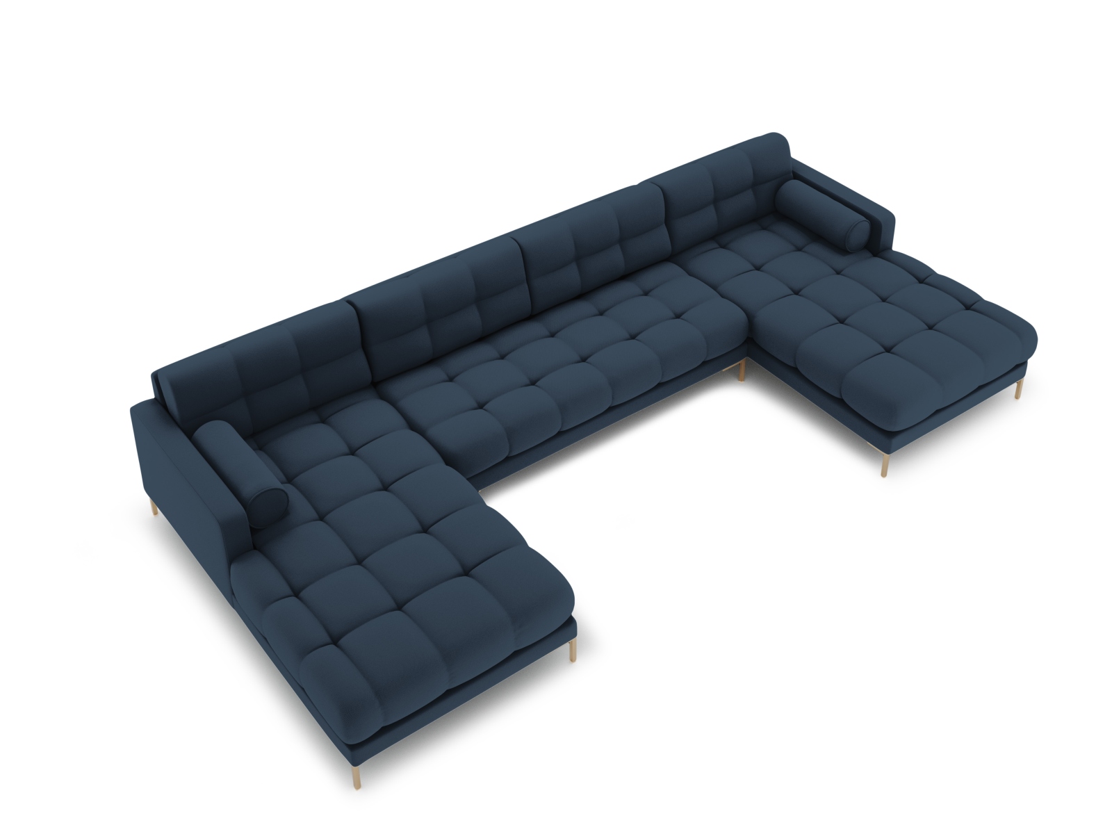 Cosmopolitan Design Panoramasofa Bali 7-Sitzer 383 cm Strukturierter Stoff Neve Blau Beine Gold