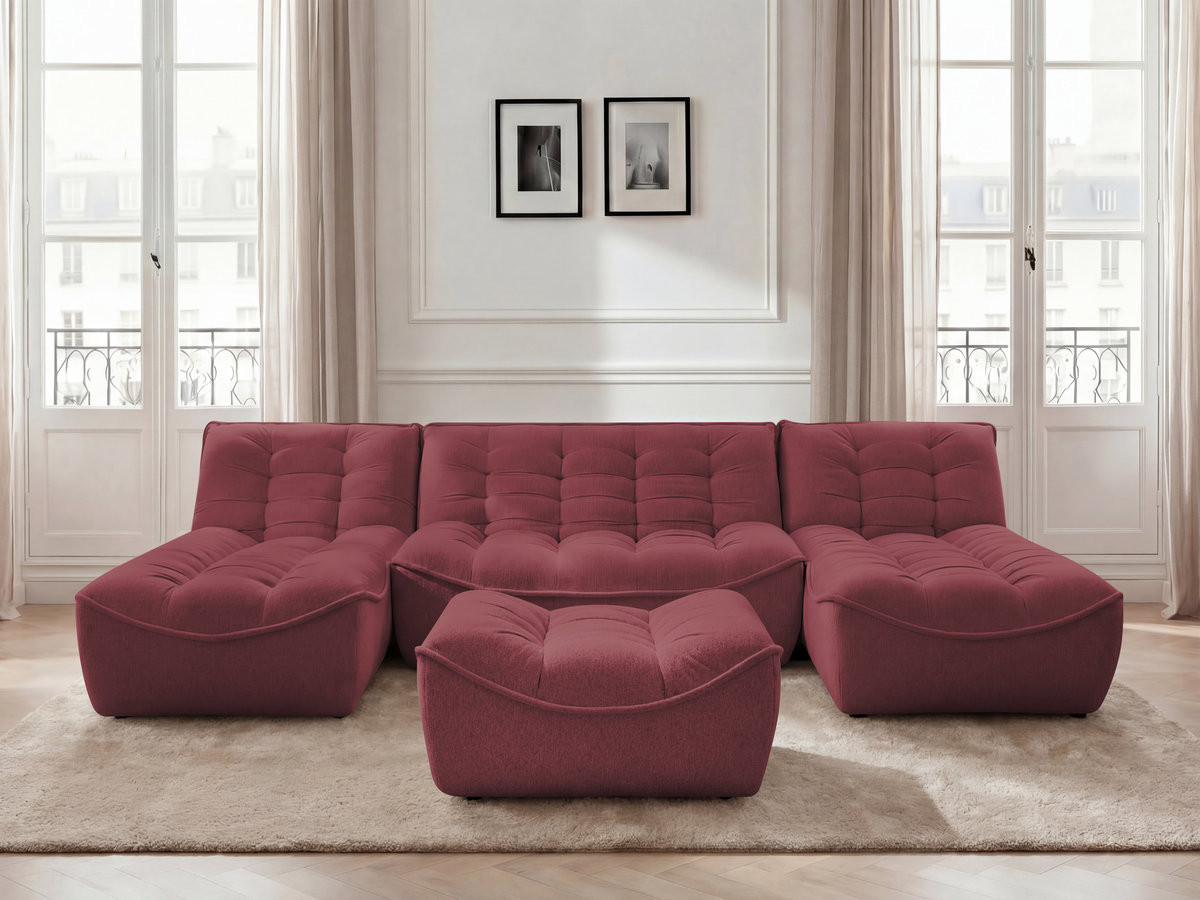 Bobochic Serena Wohnlandschaft mit Pouf Melange-Stoff Rot