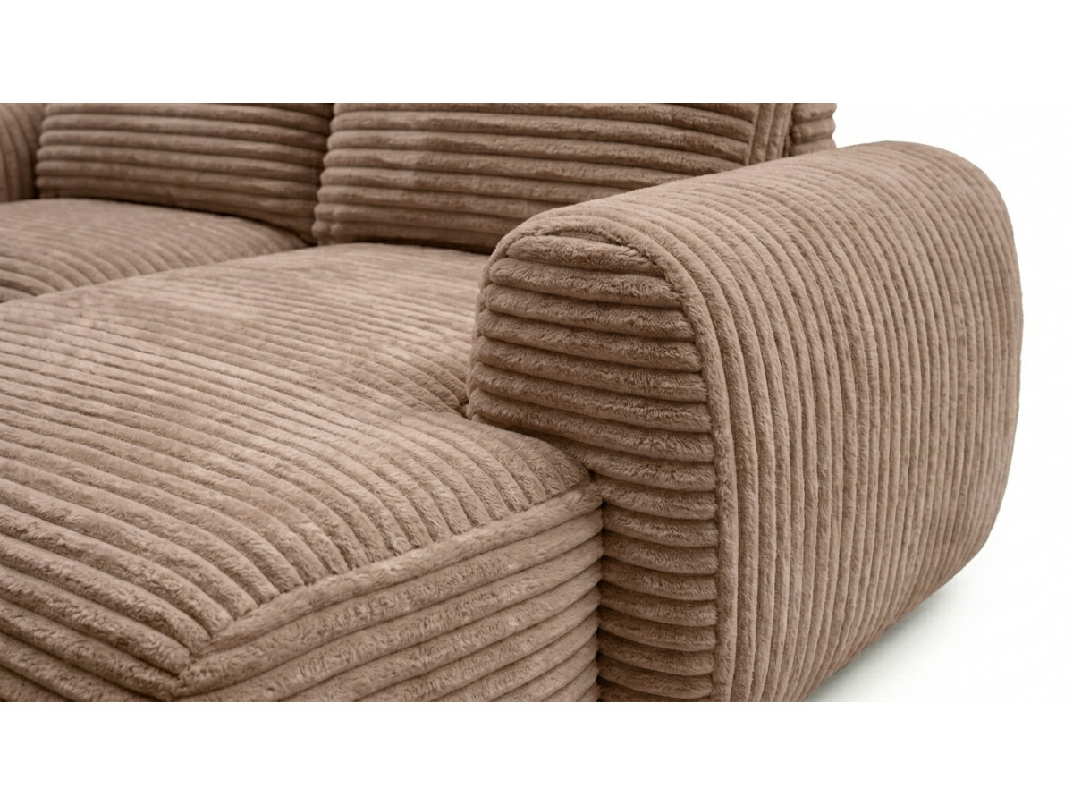 Bobochic Lucien Ecksofa mit Schlaffunktion und Bettkasten Breitcord weich Taupe Ecke rechts