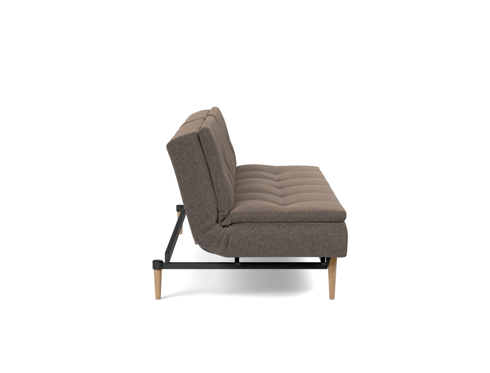 Schlafsofa Dublexo Boucle Skandi 530-Taupe Beine Styletto Eiche hell