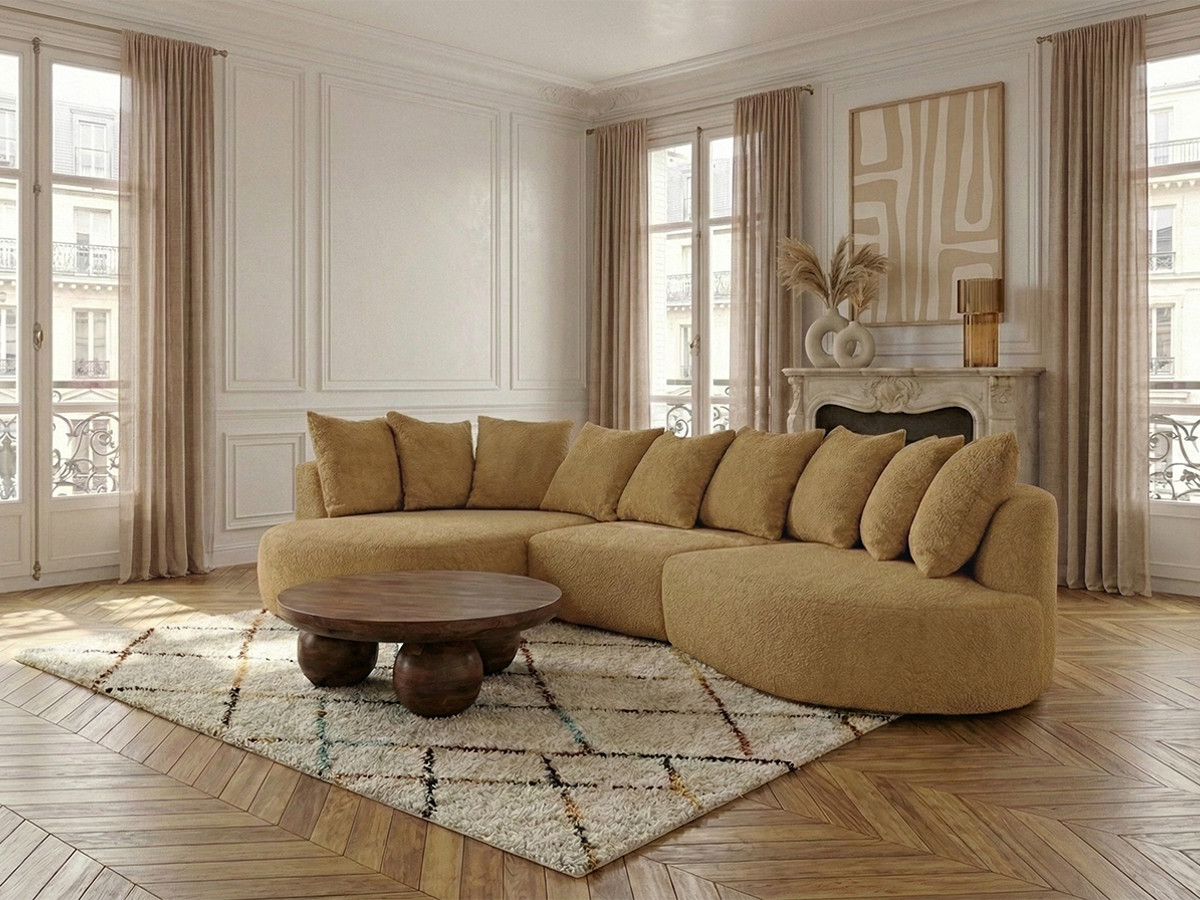 Bobochic Calypso Ecksofa Bouclé-Stoff Ockergelb Ecke links