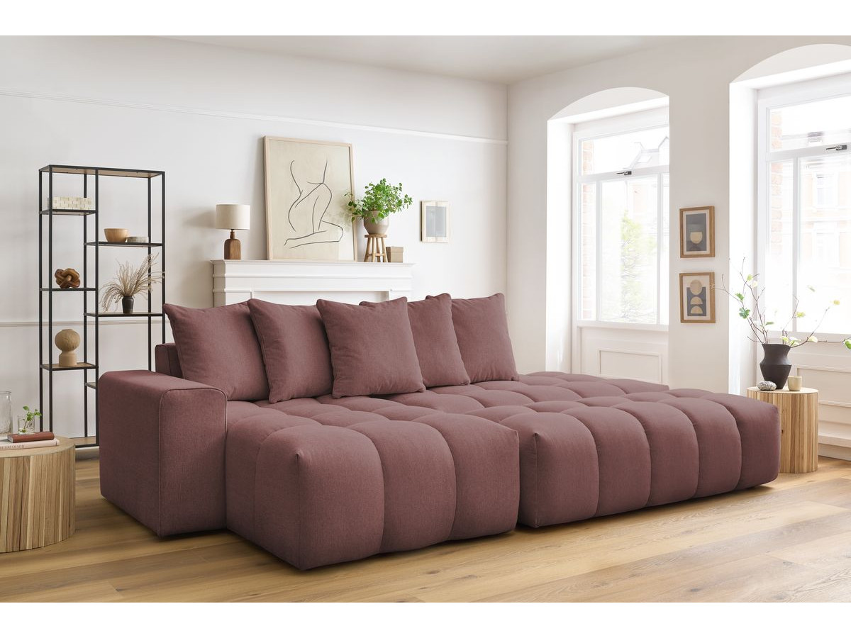 Bobochic Mont-blanc Ecksofa mit Pouf Melange-Stoff Rosa Ecke links