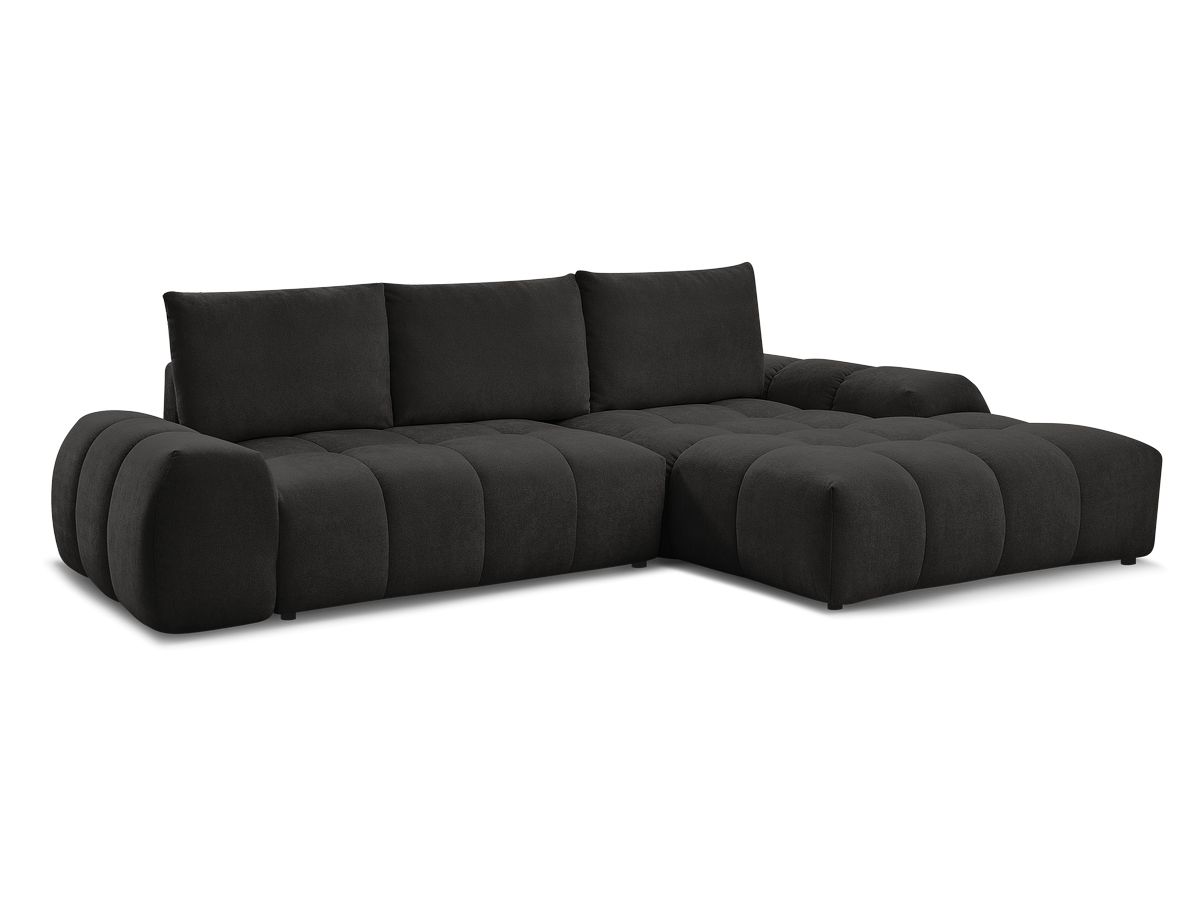 Bobochic Everest Ecksofa mit Schlaffunktion und Bettkasten 318 × 180 cm, 3 Kissen Strukturstoff Schwarz Ecke rechts