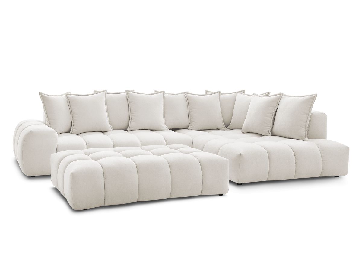 Bobochic Everest Ecksofa mit Schlaffunktion und Pouf, 10 Kissen