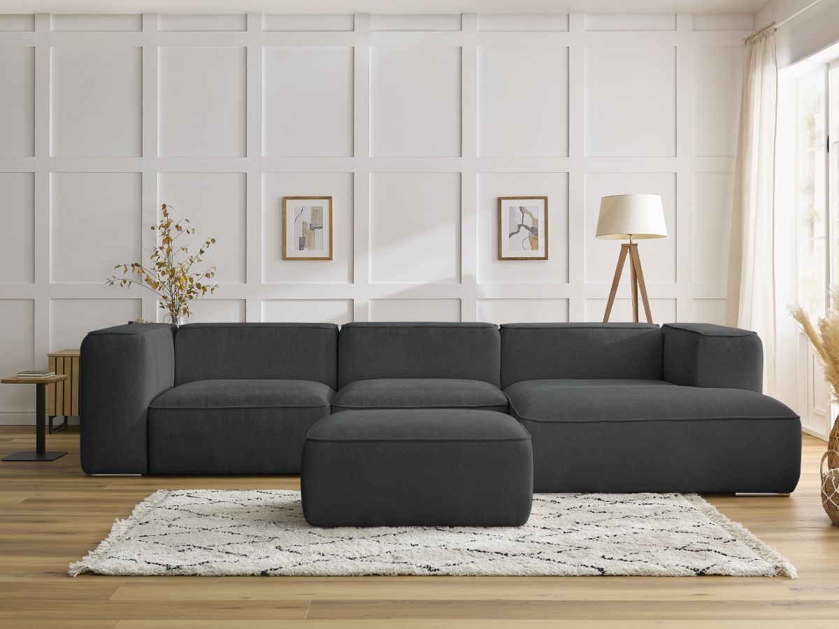 Bobochic Zephyr Ecksofa mit Pouf 349 × 165 cm Strukturstoff Dunkelgrau Ecke rechts