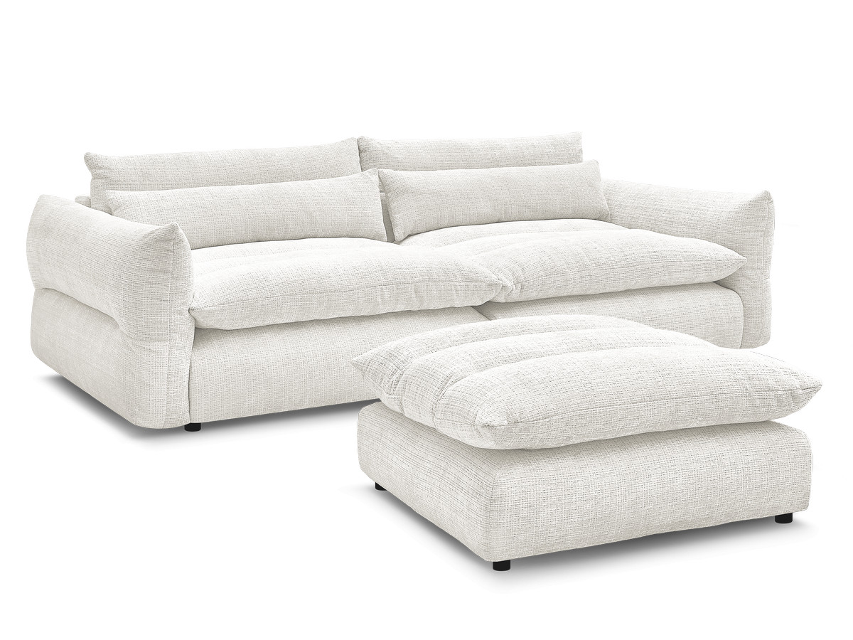 Bobochic Neil Sofa 3-Sitzer mit Pouf Strukturstoff Weiß