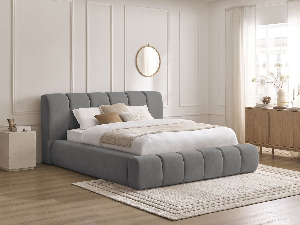 Bobochic Denali Polsterbett mit Bettkasten Stoff Dunkelgrau, Liegefläche 180 × 200 cm