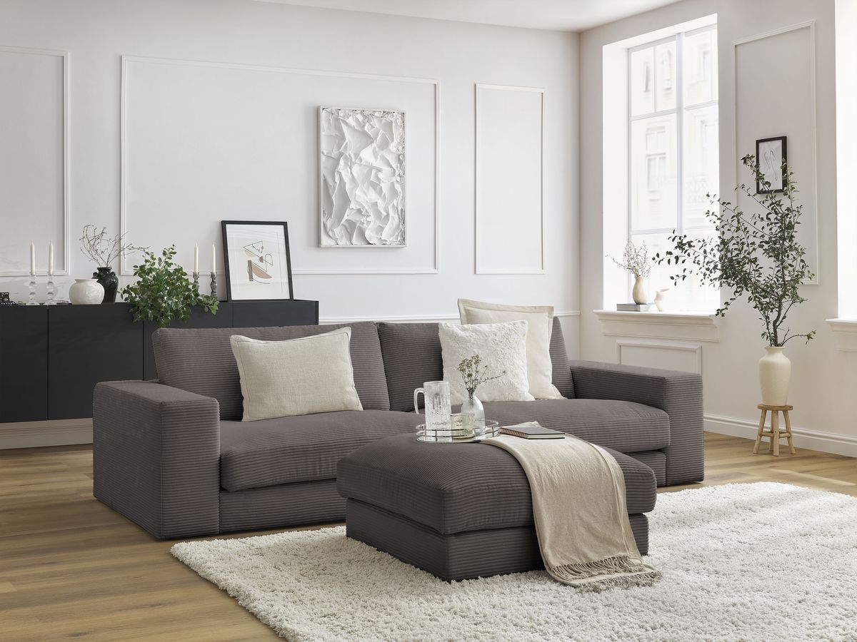 Bobochic Leonard Sofa 4-Sitzer mit Pouf 274 × 109 cm Cordsamt Braun