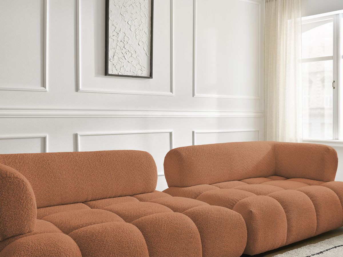 Bobochic Alya Sofa 4-Sitzer mit Pouf Bouclé-Stoff Orange