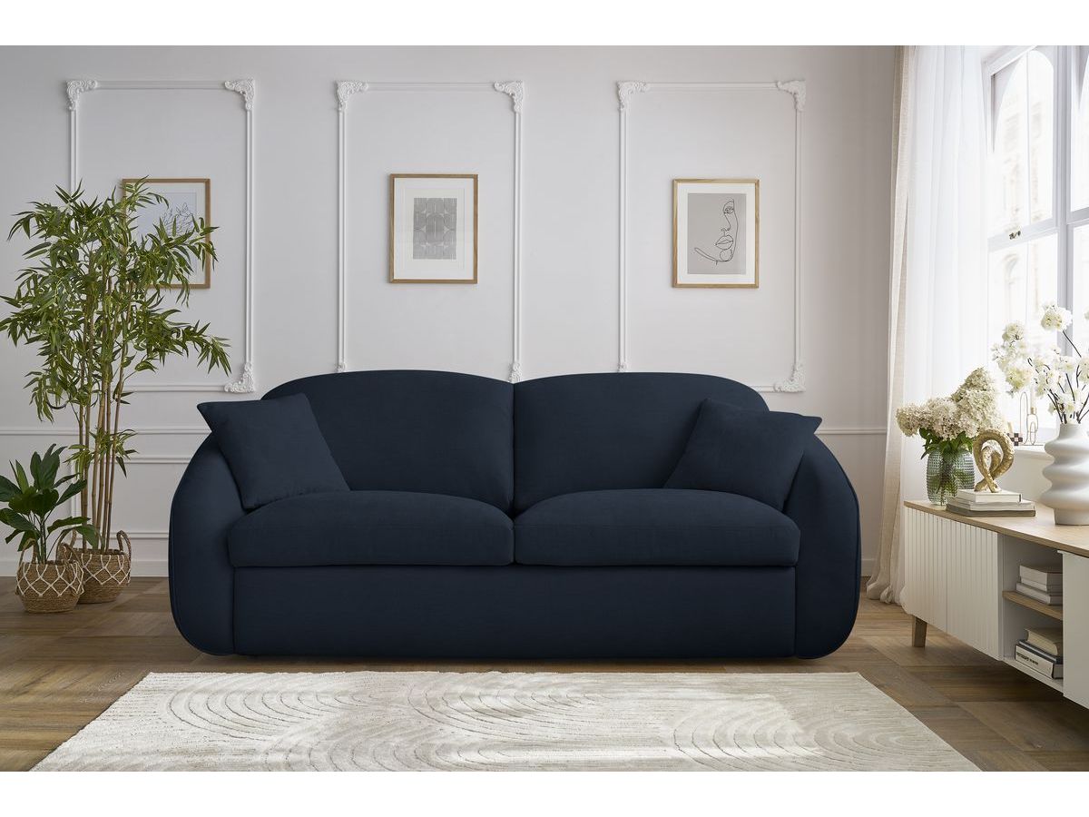 Bobochic Cezanne Schlafsofa 3-Sitzer Stoff Dunkelblau, Liegefläche 160 × 194 cm