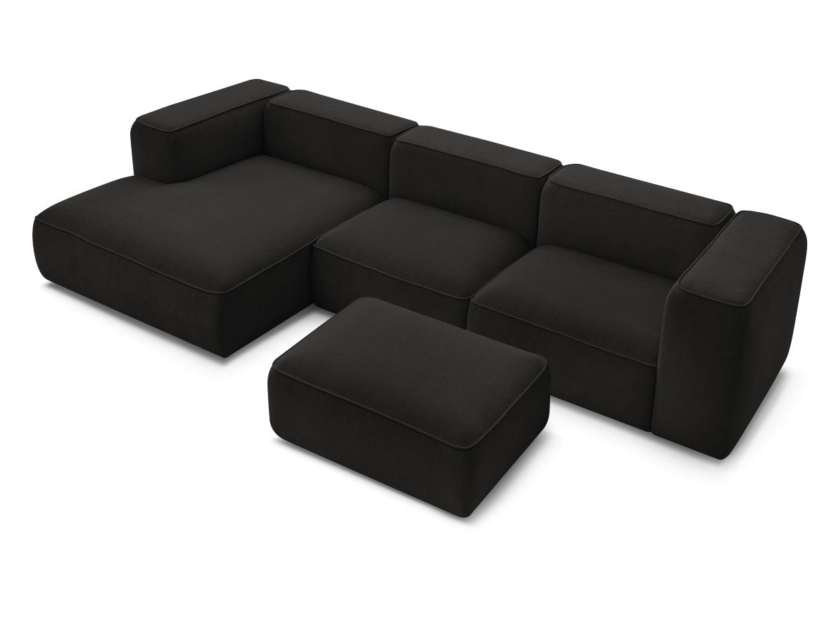 Bobochic Zephyr Ecksofa mit Pouf 349 × 165 cm Strukturstoff Schwarz Ecke links