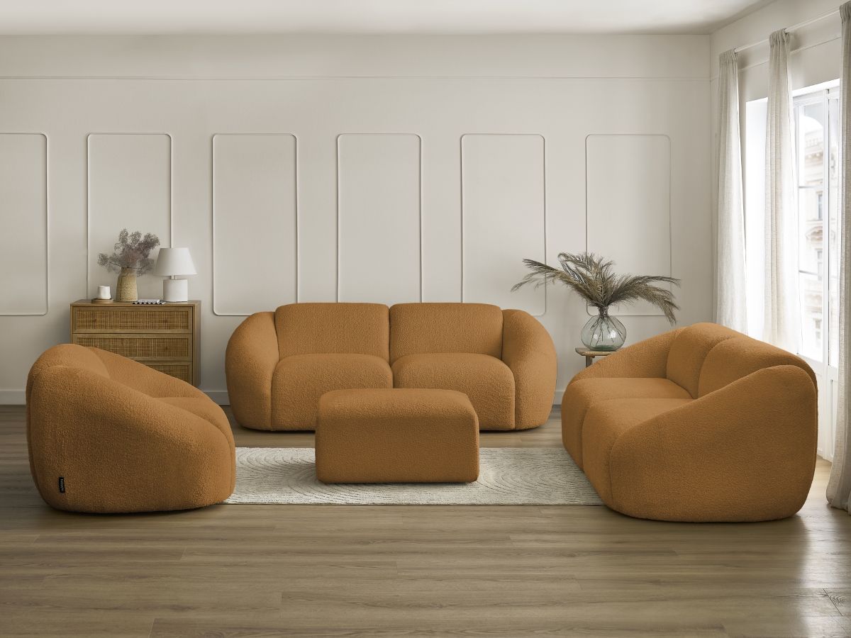 Bobochic Tina Sofa 7-Sitzer mit Pouf Bouclé-Stoff Gelb
