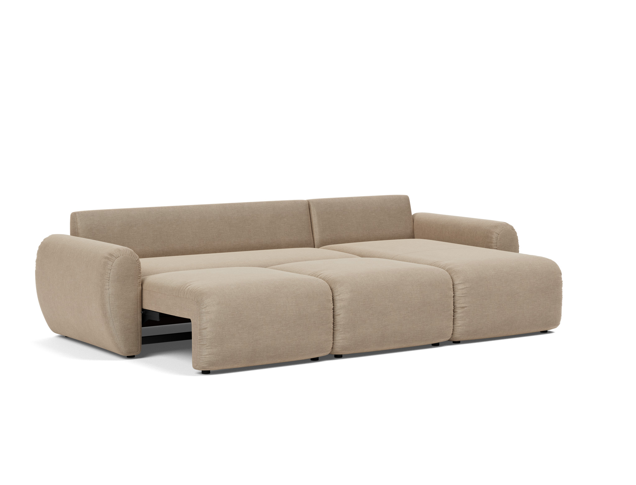 Schlafsofa Norum mit Chaiselongue und Curve-Armlehnen Flachgewebe Phobos 587-Mocha