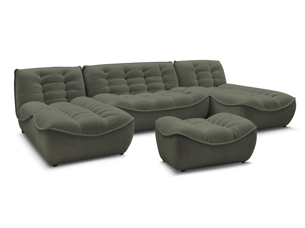 Bobochic Serena Wohnlandschaft mit Pouf Melange-Stoff Grün
