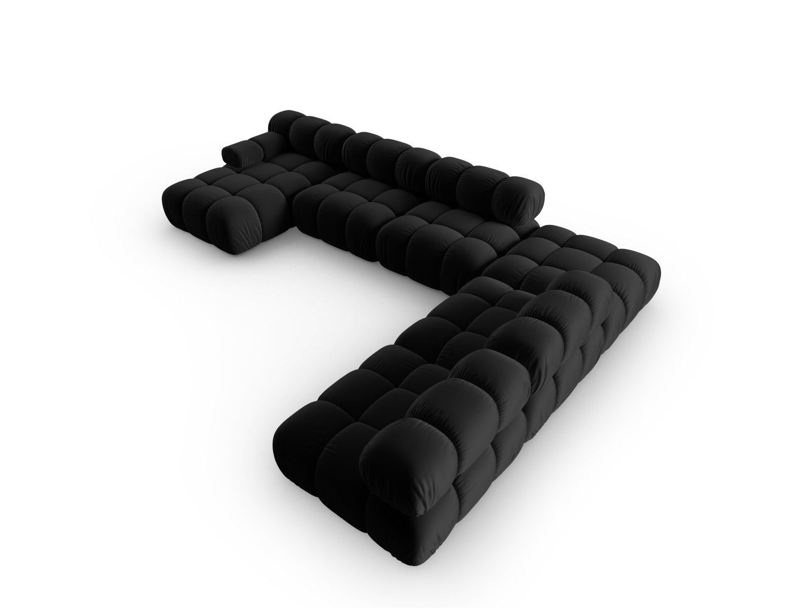Micadoni Modulares Panorama Ecksofa Bellis 7-Sitzer Rechts Samt Bluvel Schwarz
