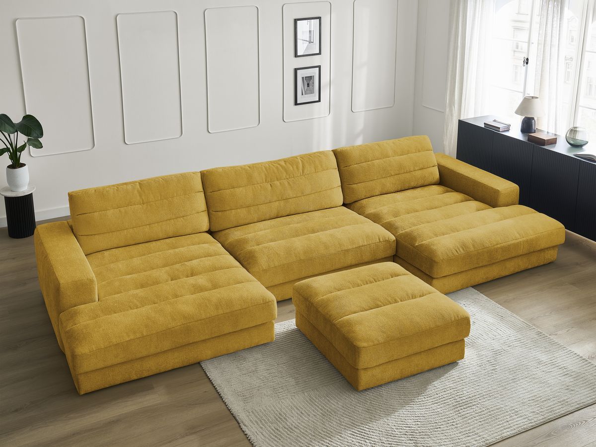 Bobochic Sierra Wohnlandschaft mit Pouf Strukturstoff Gelb