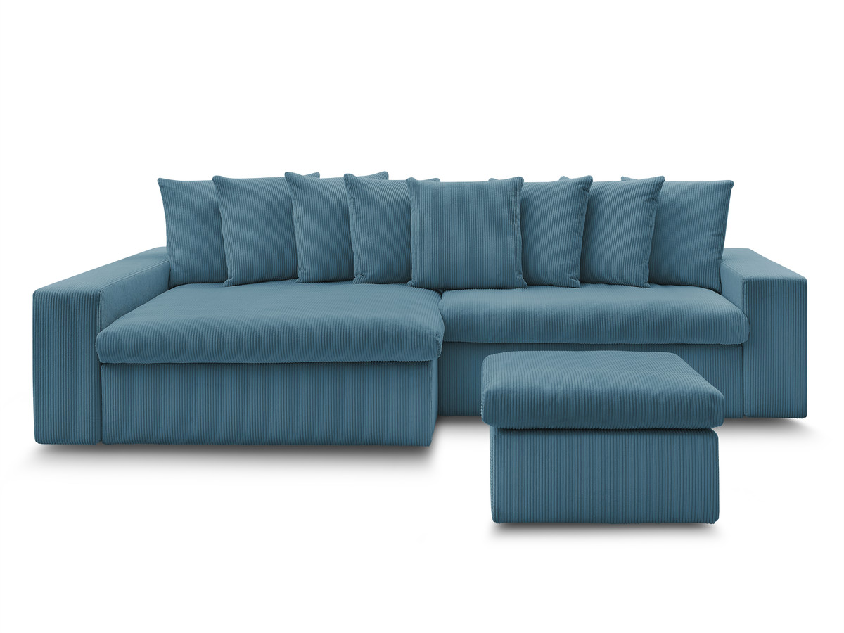 Bobochic Enore Ecksofa mit Pouf Cordsamt Hellblau Ecke links