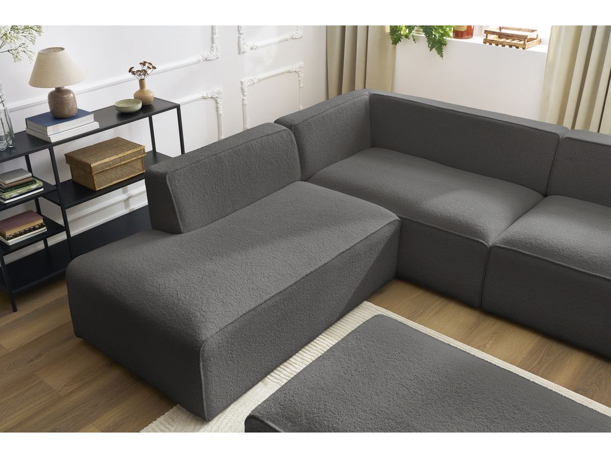 Bobochic Megeve Wohnlandschaft mit Pouf Bouclé-Stoff Dunkelgrau Ecke rechts