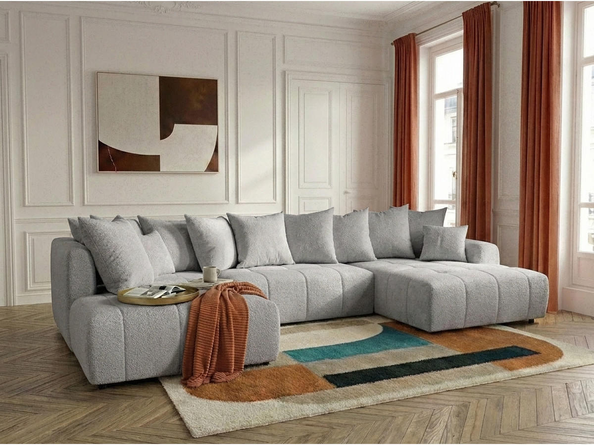 Bobochic Roxelane Wohnlandschaft Bouclé-Stoff Hellgrau Ecke rechts