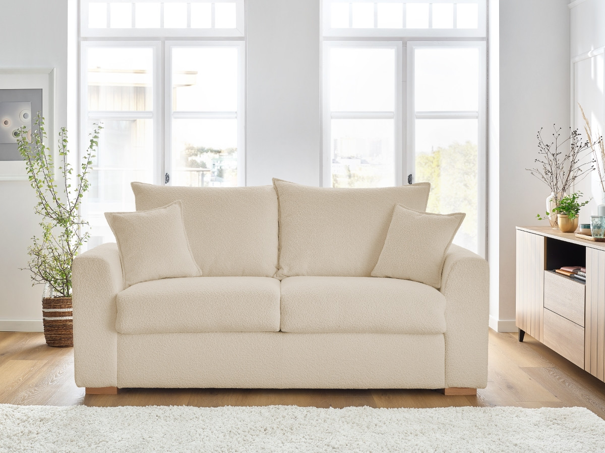 Bobochic Augustin Schlafsofa 3-Sitzer Bouclé-Stoff Beige, Liegefläche 140 × 200 cm