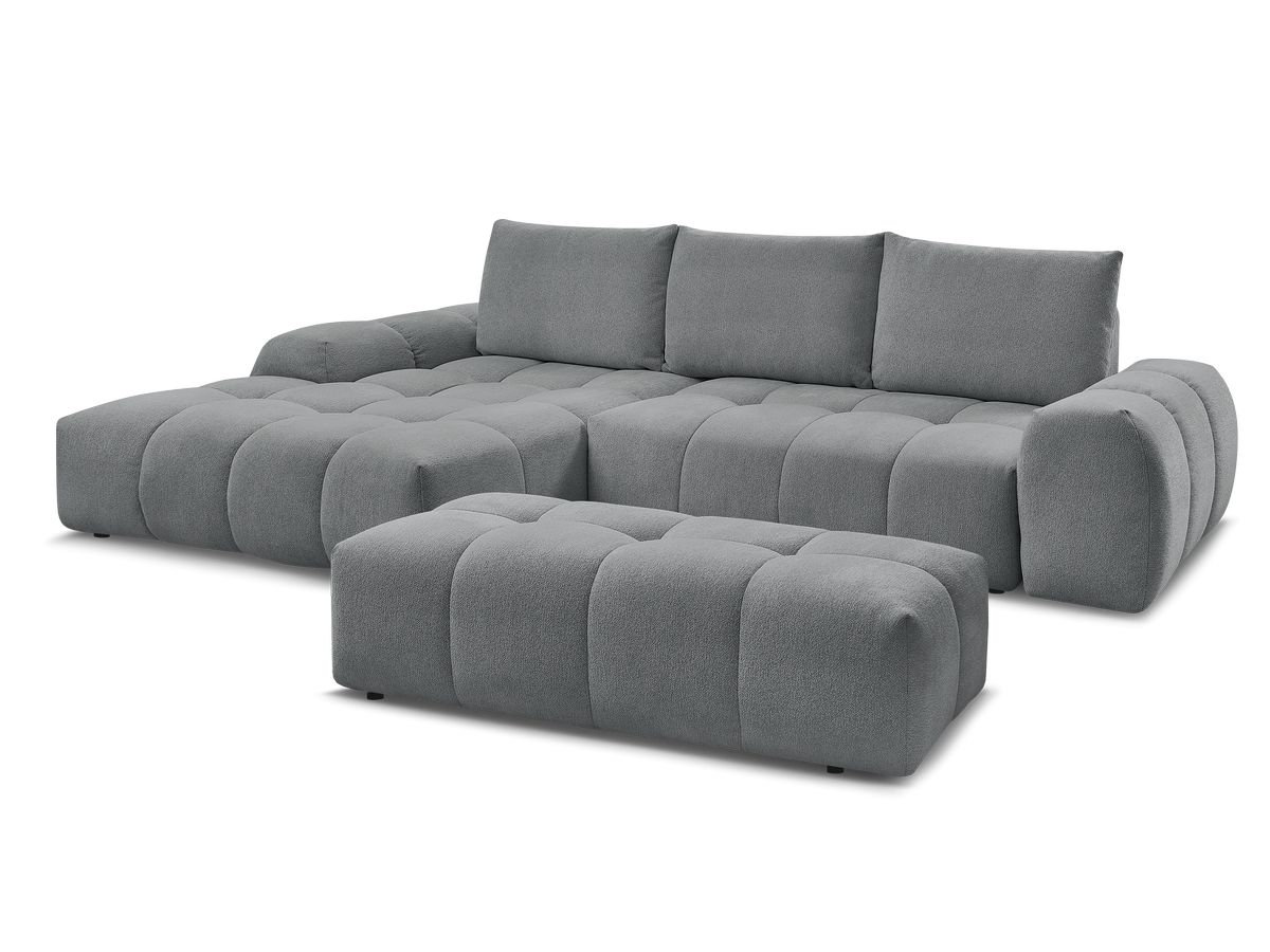 Bobochic Everest Ecksofa mit Schlaffunktion und Bettkasten und Pouf 318 × 180 cm, 3 Kissen Melange-Stoff Dunkelgrau Ecke links