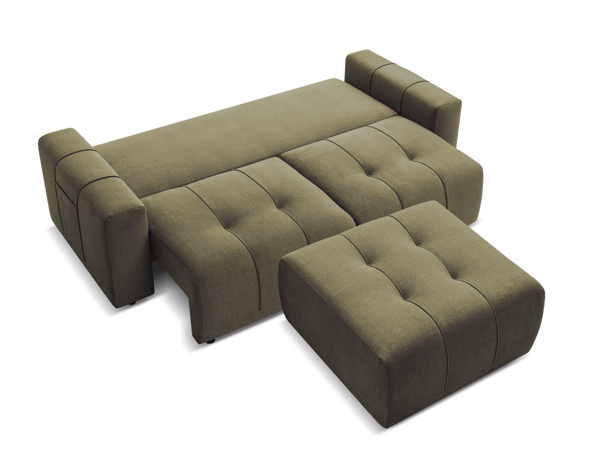 Bobochic Arsene Schlafsofa 4-Sitzer mit Bettkasten und Pouf Samt Grün
