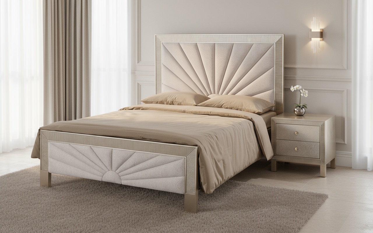 Livin Hill Set Stilig Bedroom: Polsterbett 166 cm + 2× Nachttisch Champagnergold