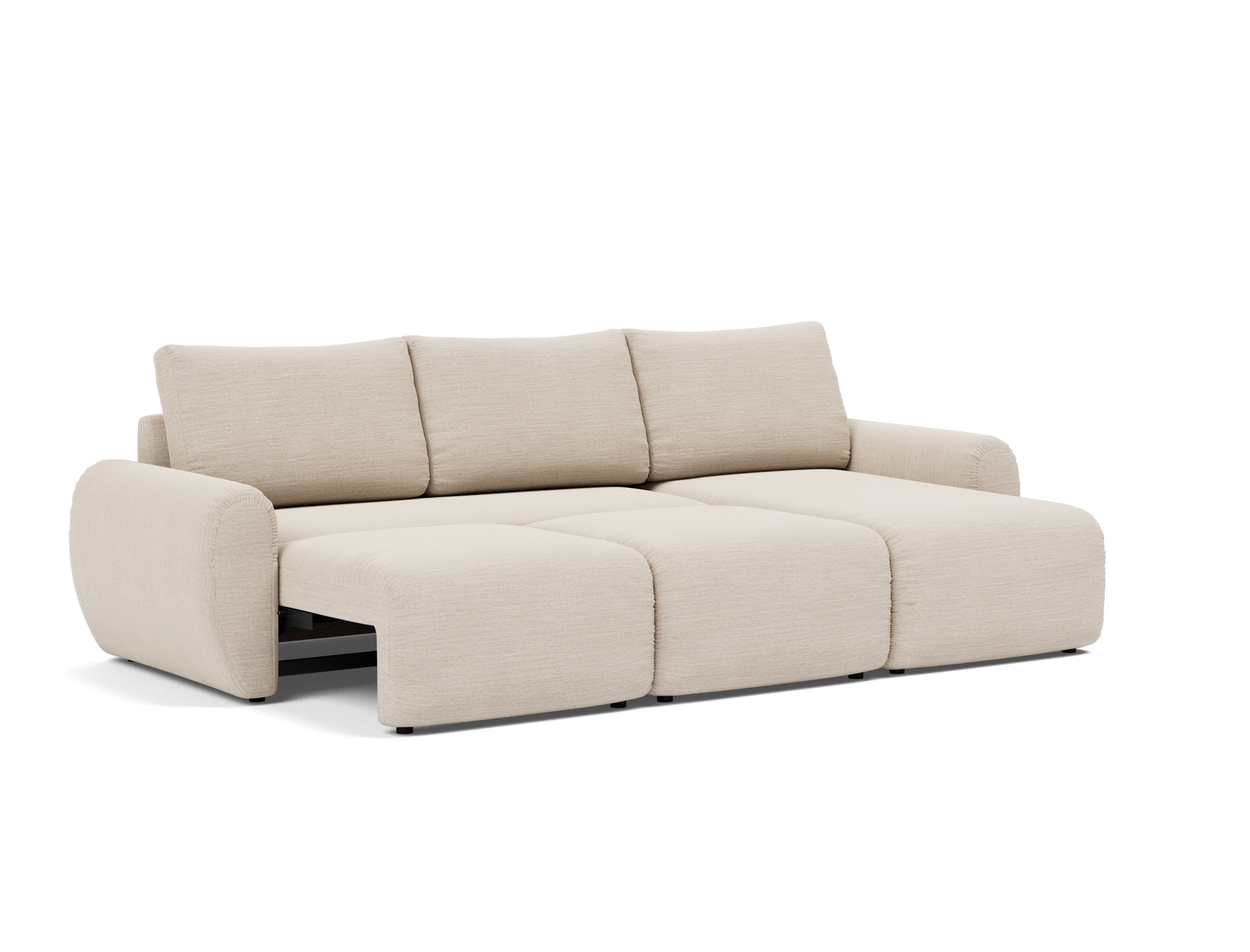 Schlafsofa Norum mit Chaiselongue und Curve-Armlehnen Webstoff Blida 612-Sand-Grey
