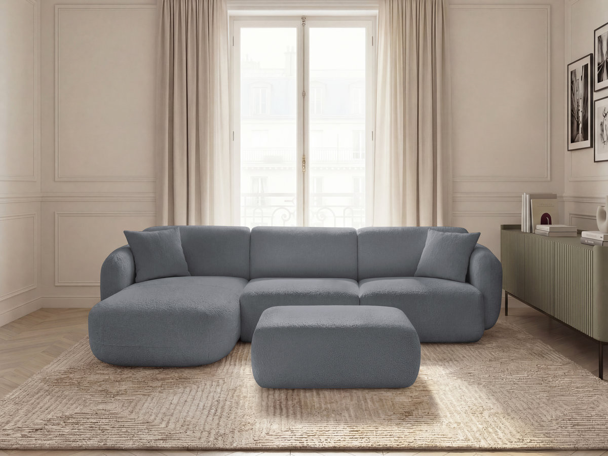 Bobochic Anda Ecksofa mit Pouf 292 × 163 cm Chenille Grau Ecke links