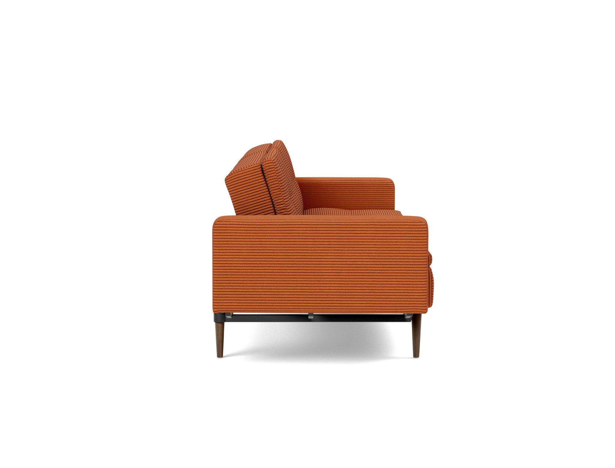 Schlafsofa Dublexo mit Armlehnen Kord Corduroy 595-Burnt-Orange Beine Styletto Eiche dunkel