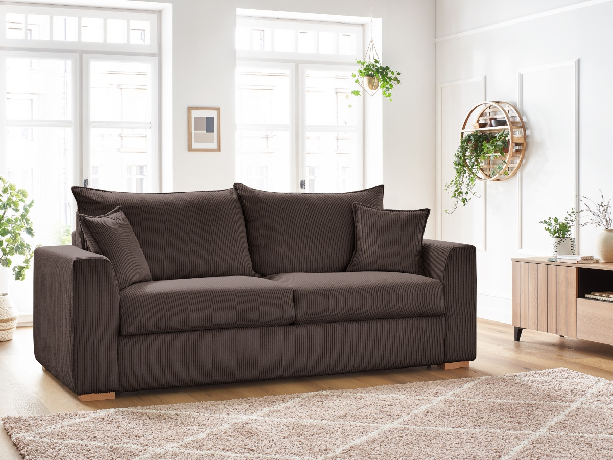 Bobochic Augustin Schlafsofa 3-Sitzer Cordsamt Braun, Liegefläche 140 × 200 cm