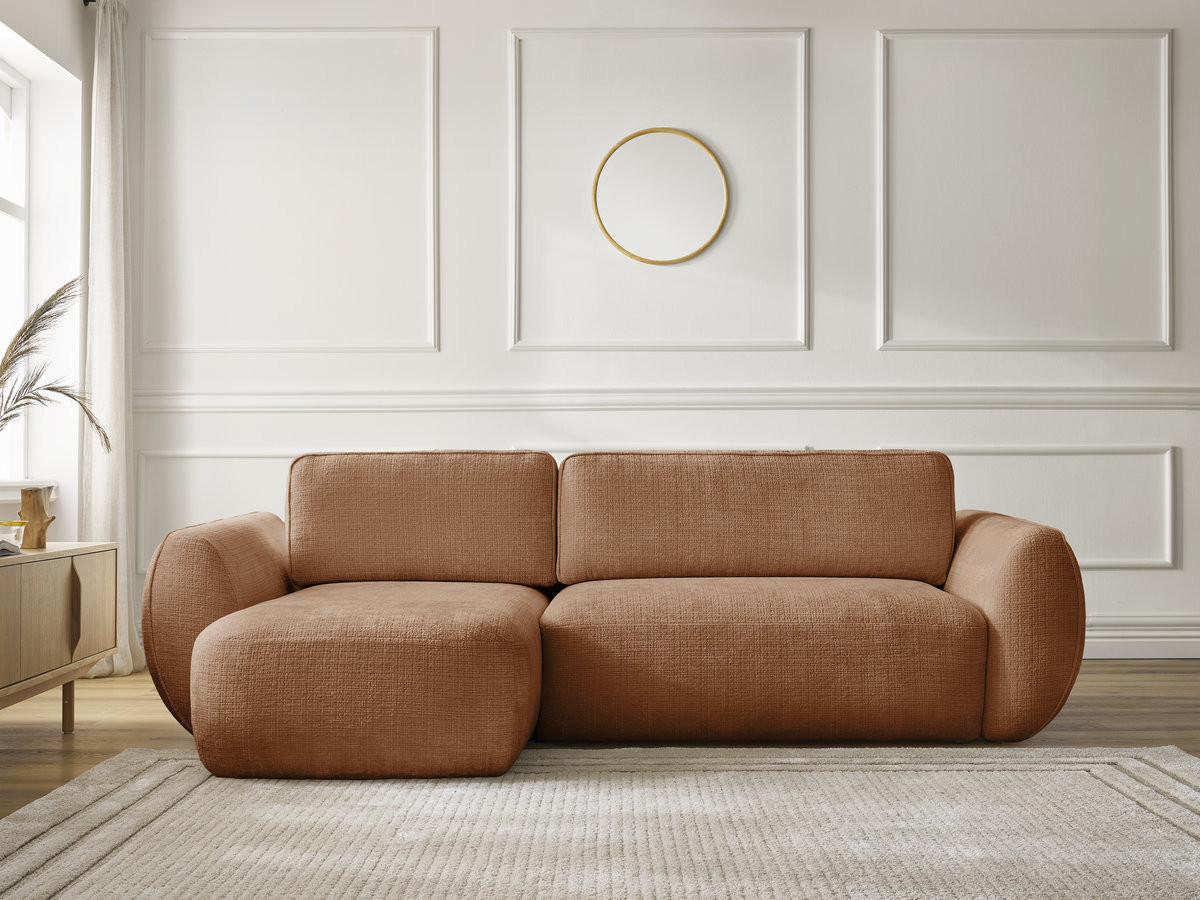 Bobochic Denise Ecksofa mit Schlaffunktion und Bettkasten 258 × 160 cm Strukturstoff Orange Ecke links
