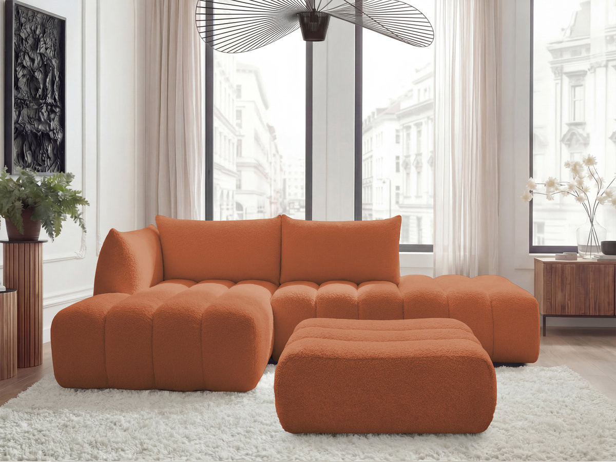 Bobochic Azra Ecksofa mit Pouf 319 × 178 cm Bouclé-Stoff Orange Ecke links