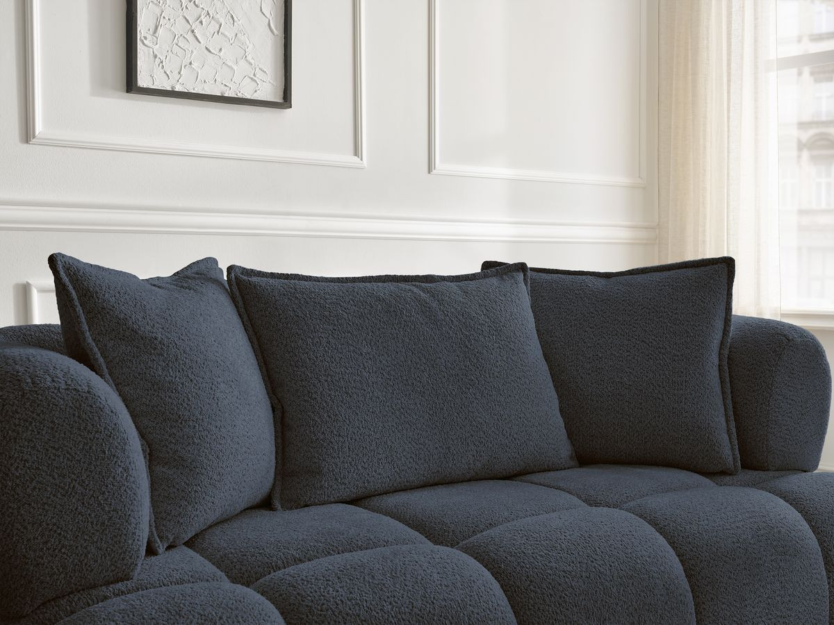 Bobochic Alya Sofa 2-Sitzer mit Pouf Bouclé-Stoff Dunkelblau
