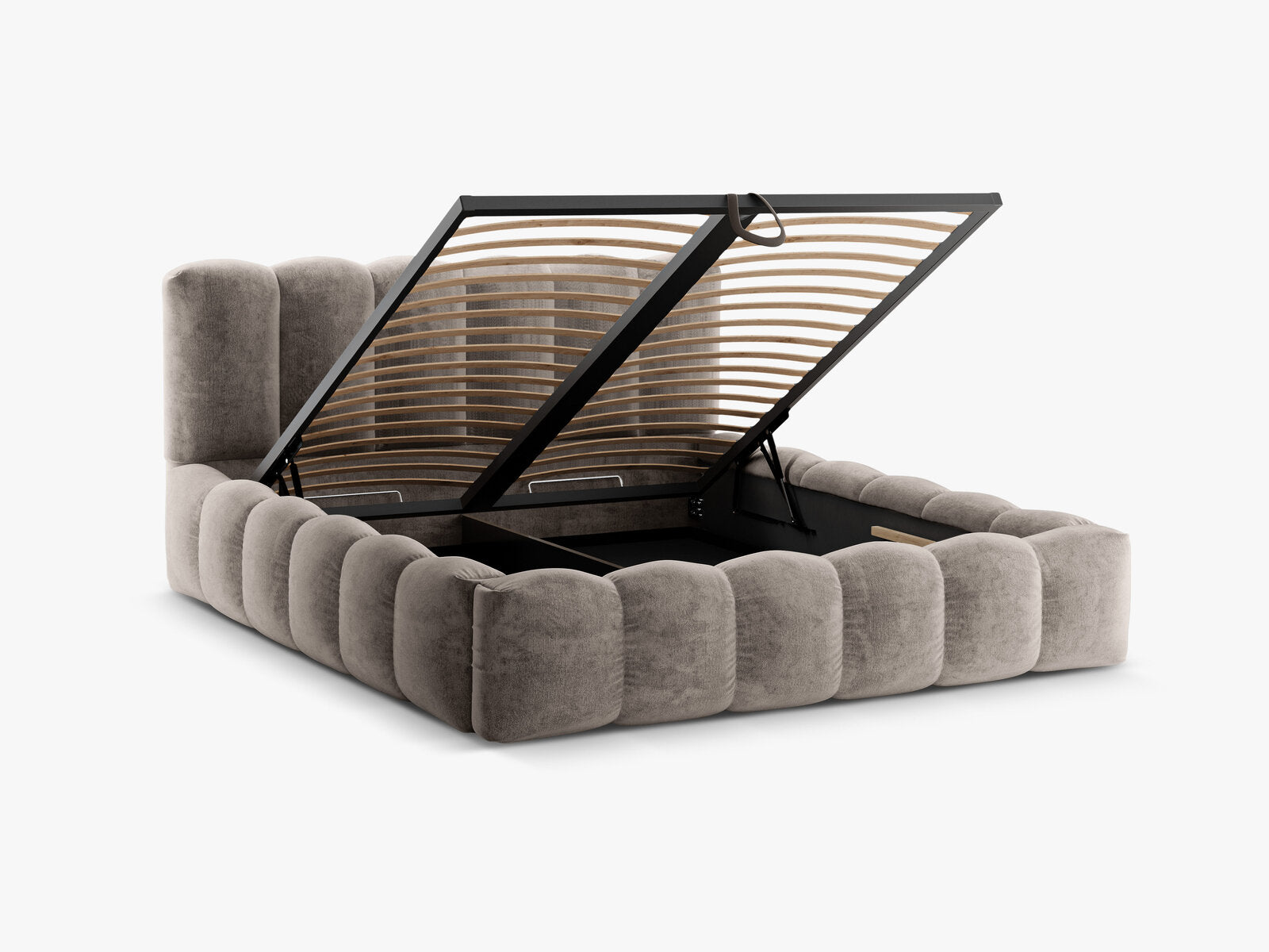Micadoni Stauraumbett mit Kopfteil Lupine Chenille Loris Cappuccino
