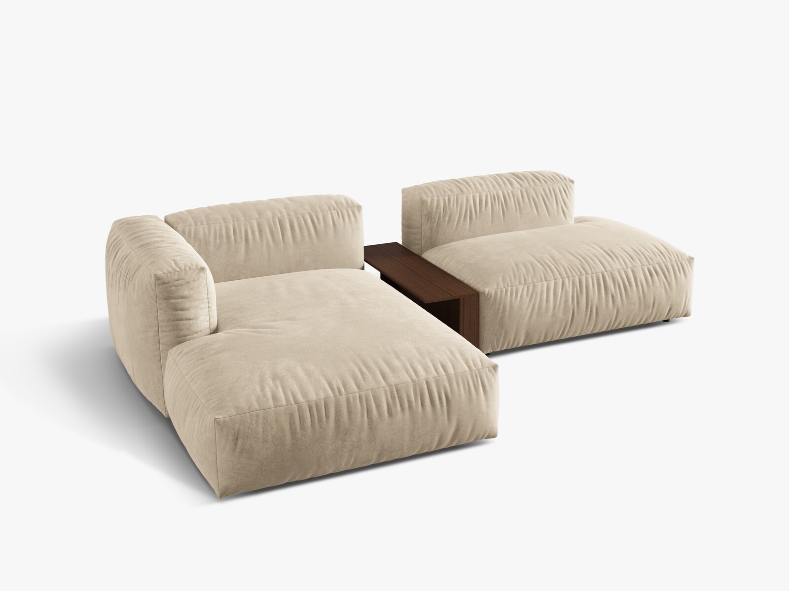 Micadoni Ecksofa Martina 2-Sitzer mit Couchtisch Links Samt Helles Beige