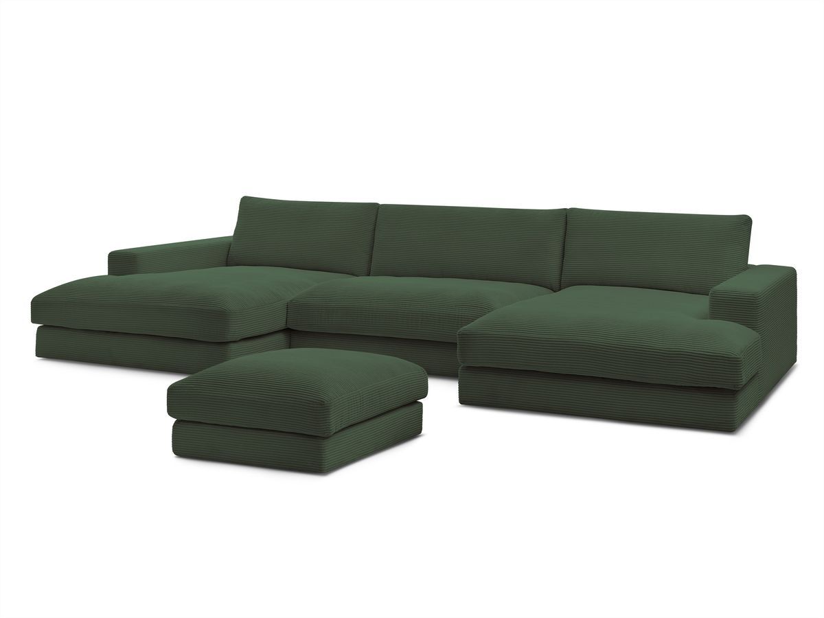 Bobochic Leonard Wohnlandschaft mit Pouf 404 × 159 cm Cordsamt Dunkelgrün