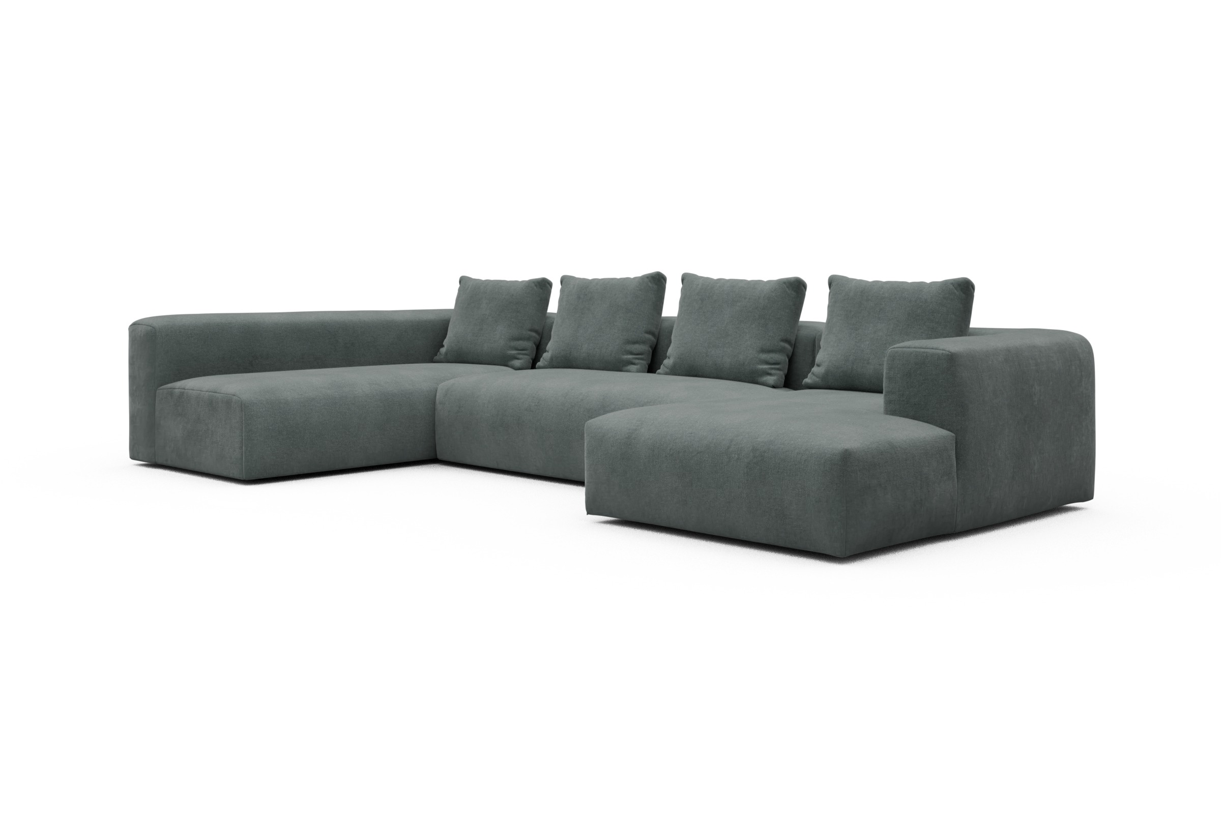 Wohnlandschaft Fred Chaiselongue rechts mit 2-Sitzer und lange Armlehne links Smooth-Silver-Grey