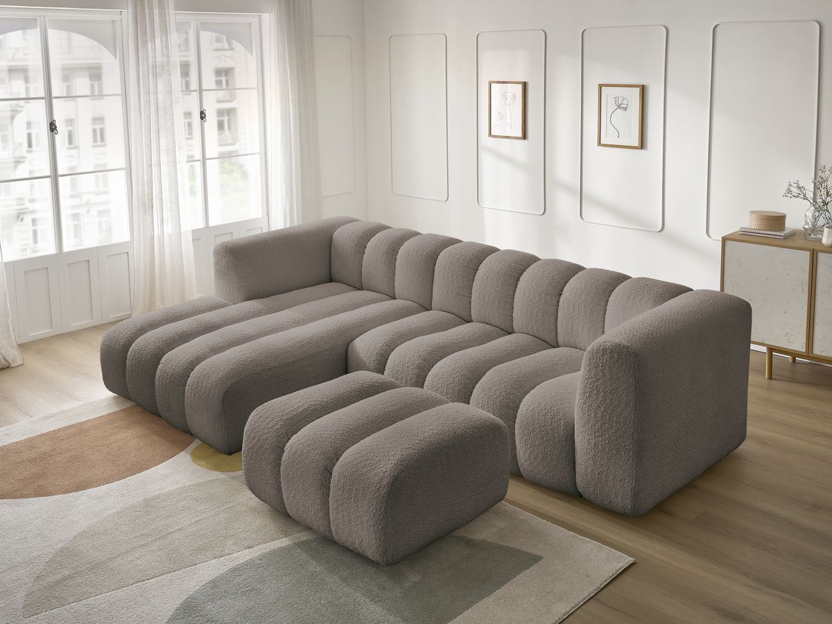 Bobochic Talia Ecksofa mit Pouf Bouclé-Stoff Braun Ecke links