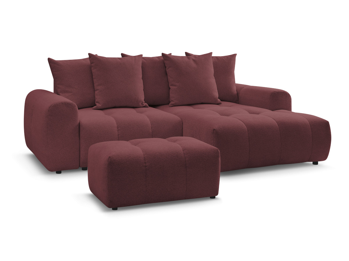Bobochic Roxelane Ecksofa mit Schlaffunktion und Bettkasten und Pouf 258 × 150 cm Melange-Stoff Rot Ecke rechts