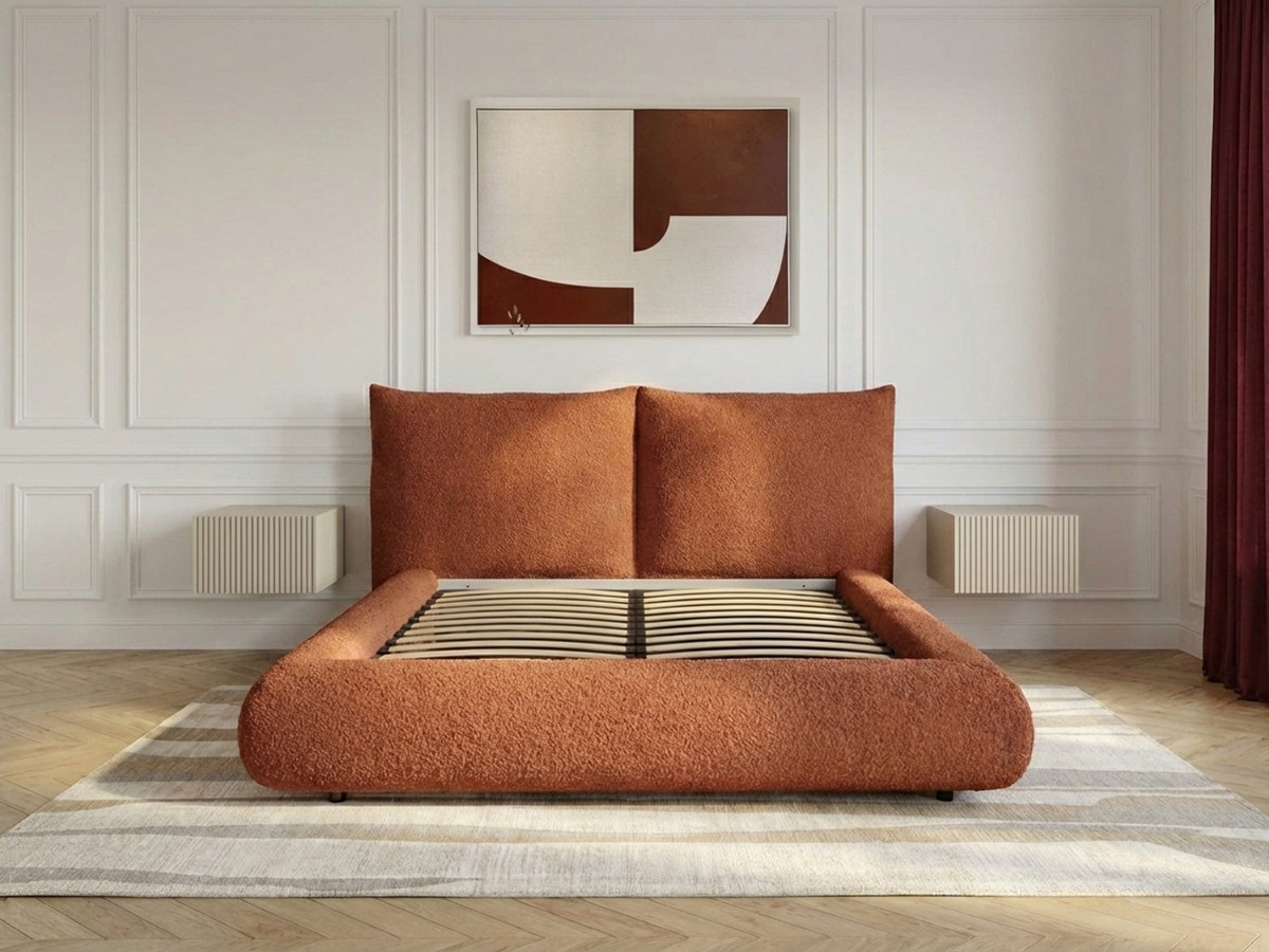 Bobochic Jaden Polsterbett Bouclé-Stoff Orange, Liegefläche 140 × 190 cm