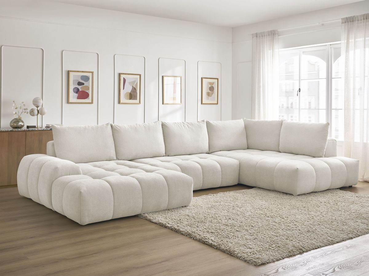 Bobochic Everest Wohnlandschaft, 6 Kissen Strukturstoff Weiß Ecke links
